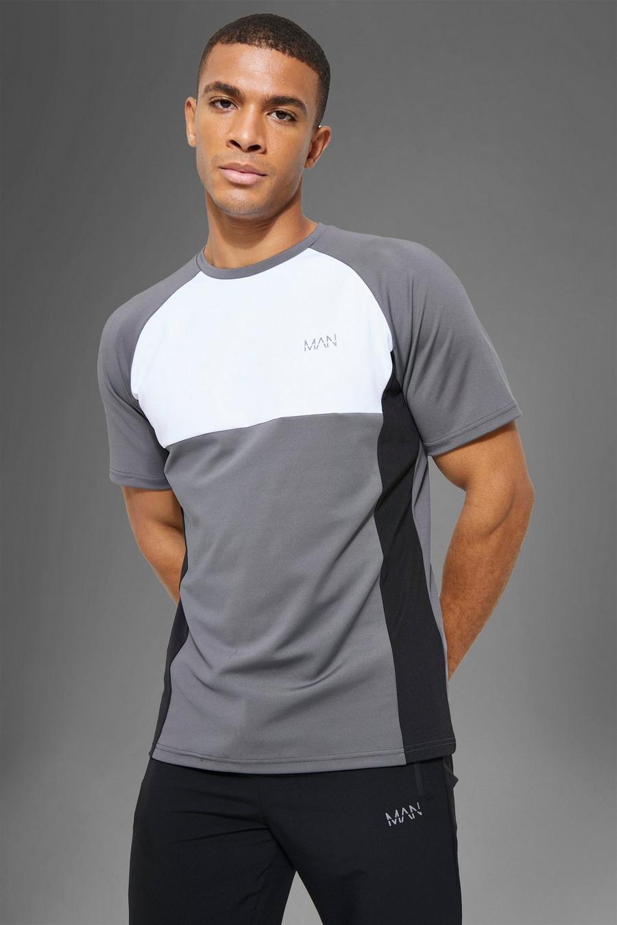 Charcoal Man Active Colour Block Raglan Fitness T-Shirt image number 1