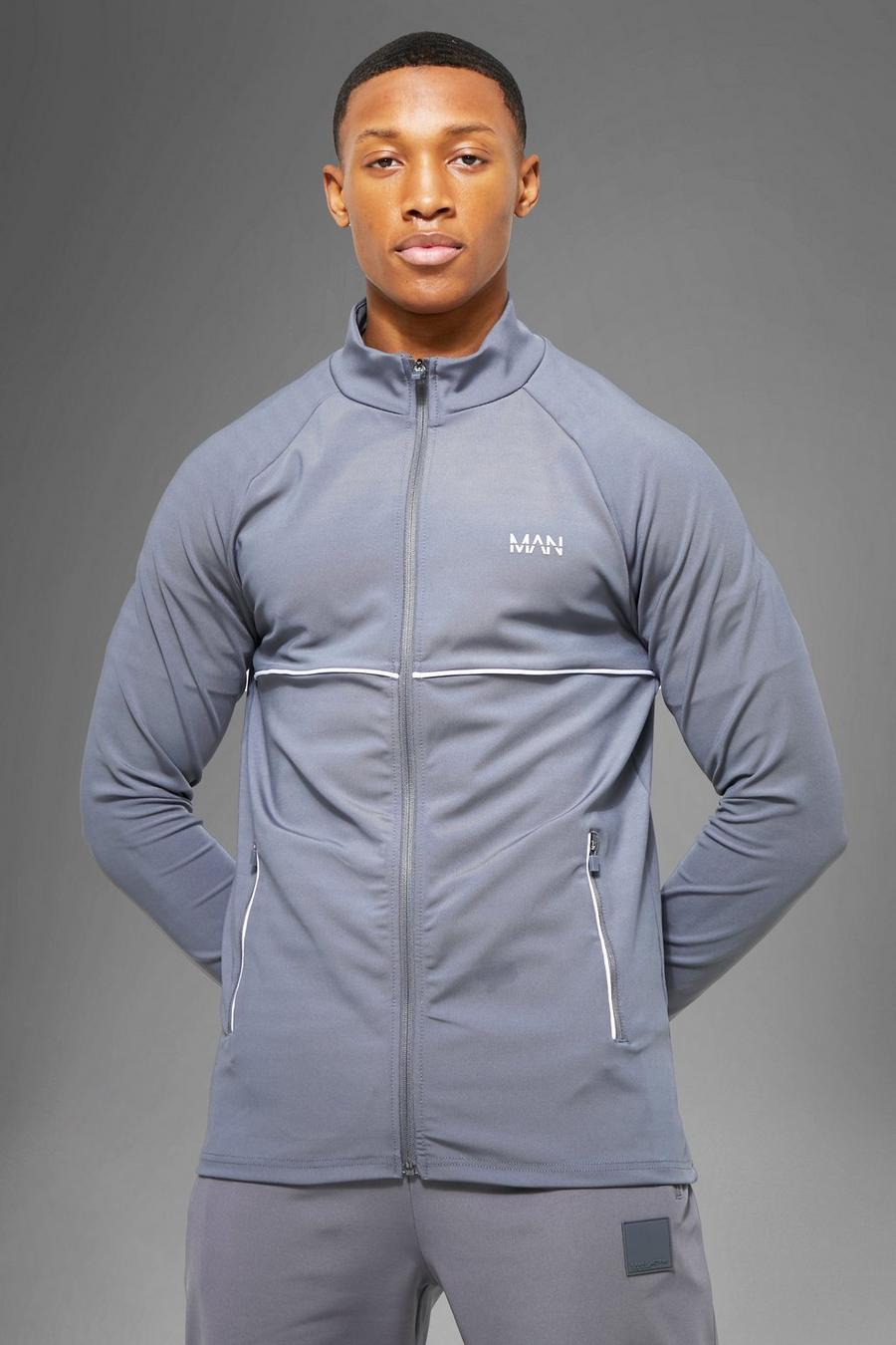 Charcoal grey Man Active Gym Piping Detail Track Jacket