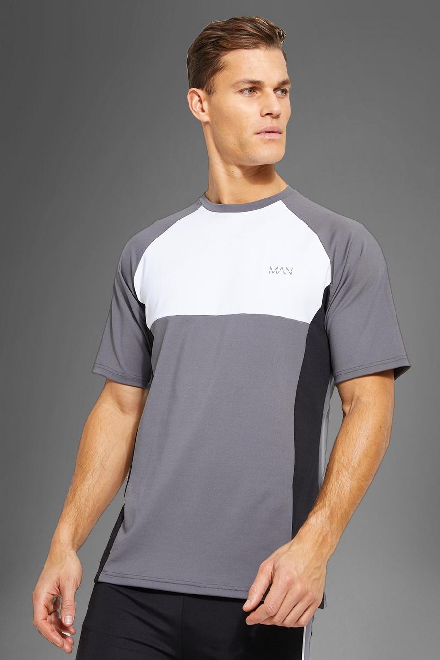 Charcoal Tall Active Gym Colour Block Raglan T-Shirt image number 1
