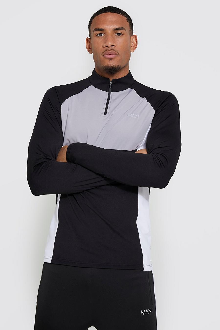 Black Tall Man Active Gym Colour Block 1/2 Zip image number 1