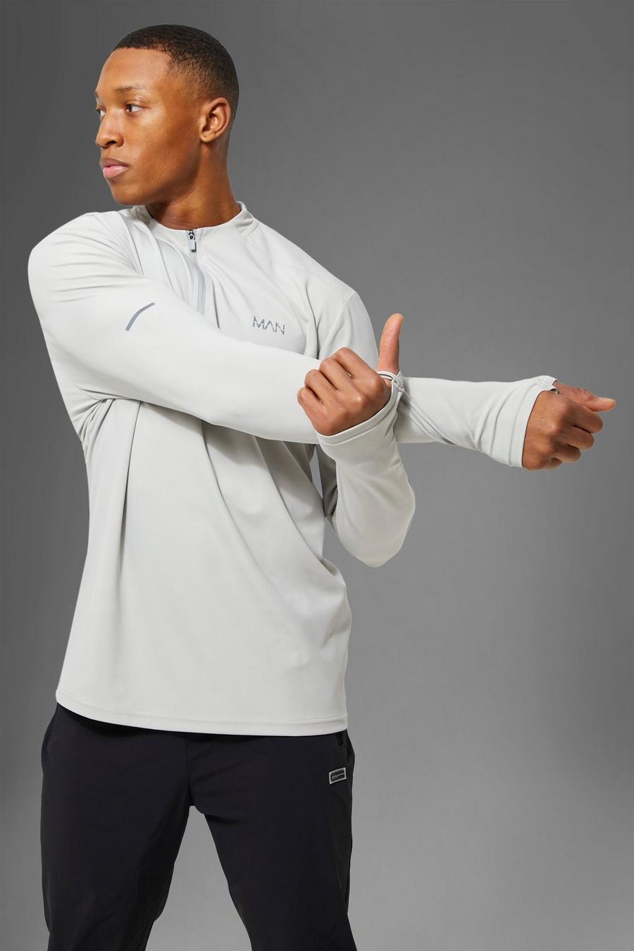 אפור בהיר grigio חולצה ספורטיבית לחדר הכושר עם פאנל מבד רשת וחצי רוכסן עם כיתוב Man image number 1