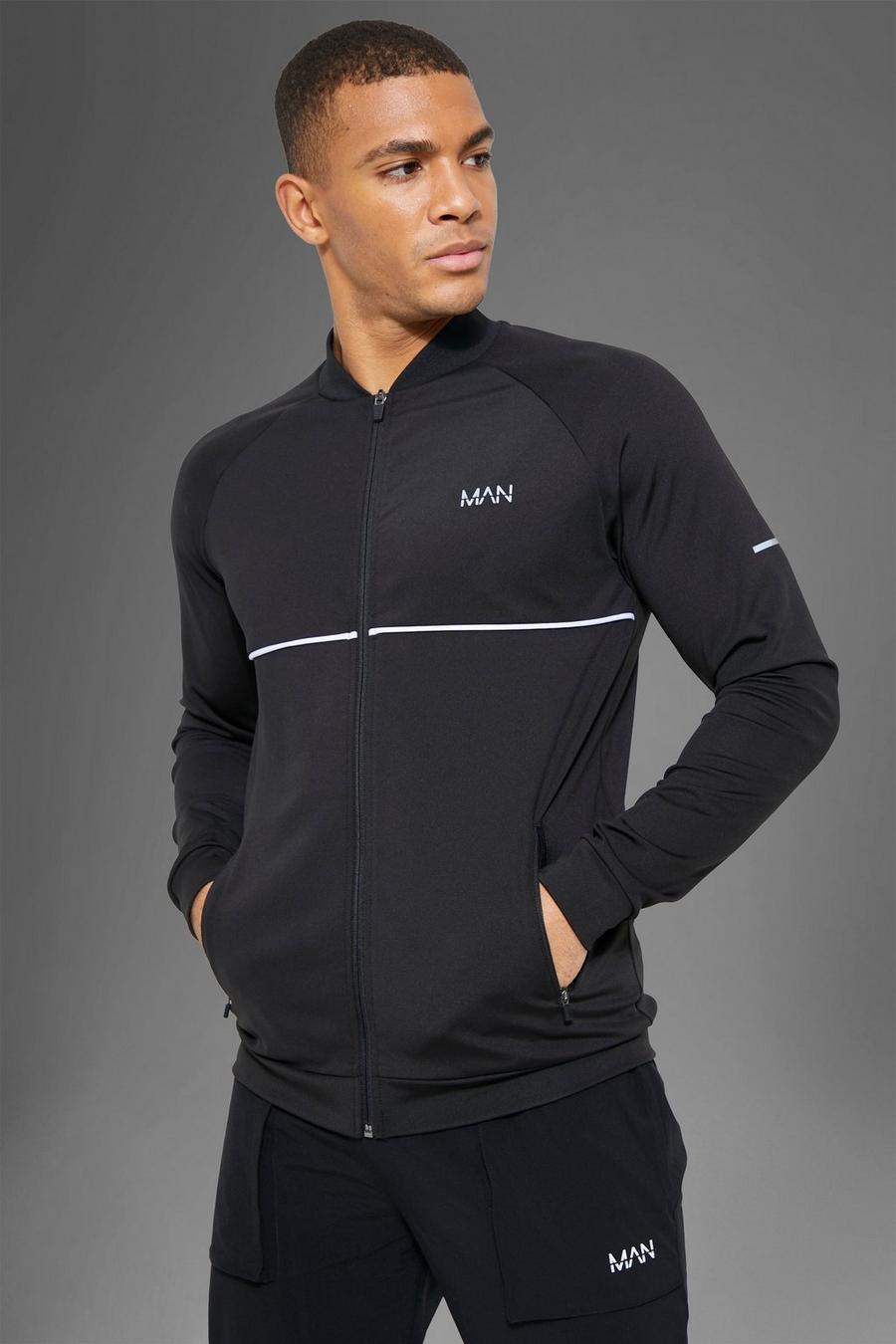 Man Active Gym Bomber Neck Track Jacket | Boohoo UK