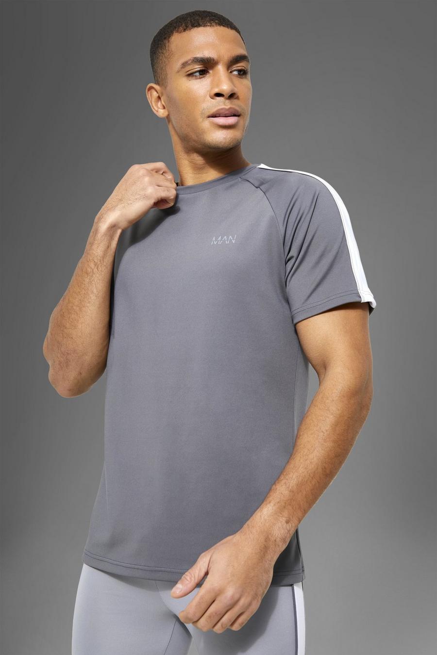 Charcoal Man Active Gym Side Stripe T-Shirt image number 1