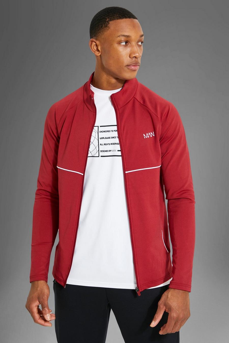 Dark red Man Active Gym Piping Detail Track Jacket image number 1