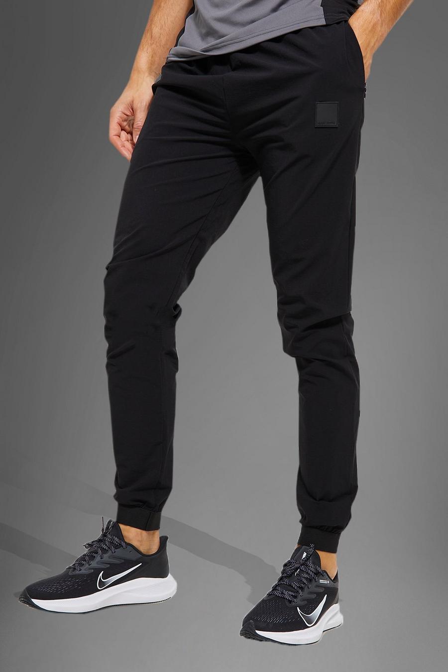 Pantaloni tuta Tall Man Active Gym in nylon con polsini elasticizzati, Black negro