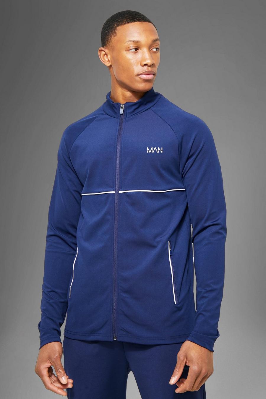 Navy Man Active Gym Piping Detail Track Jacket image number 1