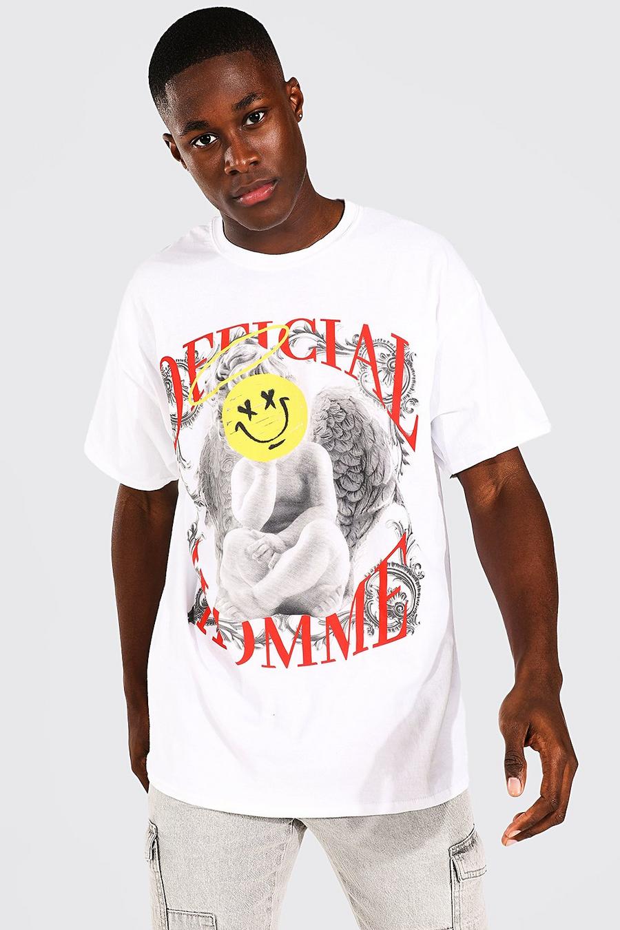 White Oversized Statue Face Print T-shirt image number 1