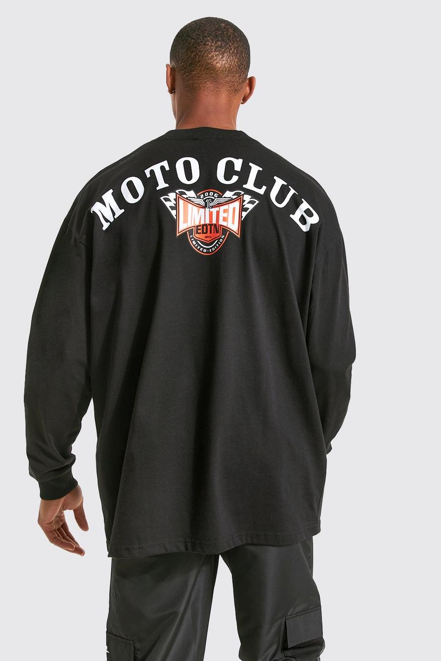 T-shirt oversize a maniche lunghe con scritta Moto Club, Black image number 1