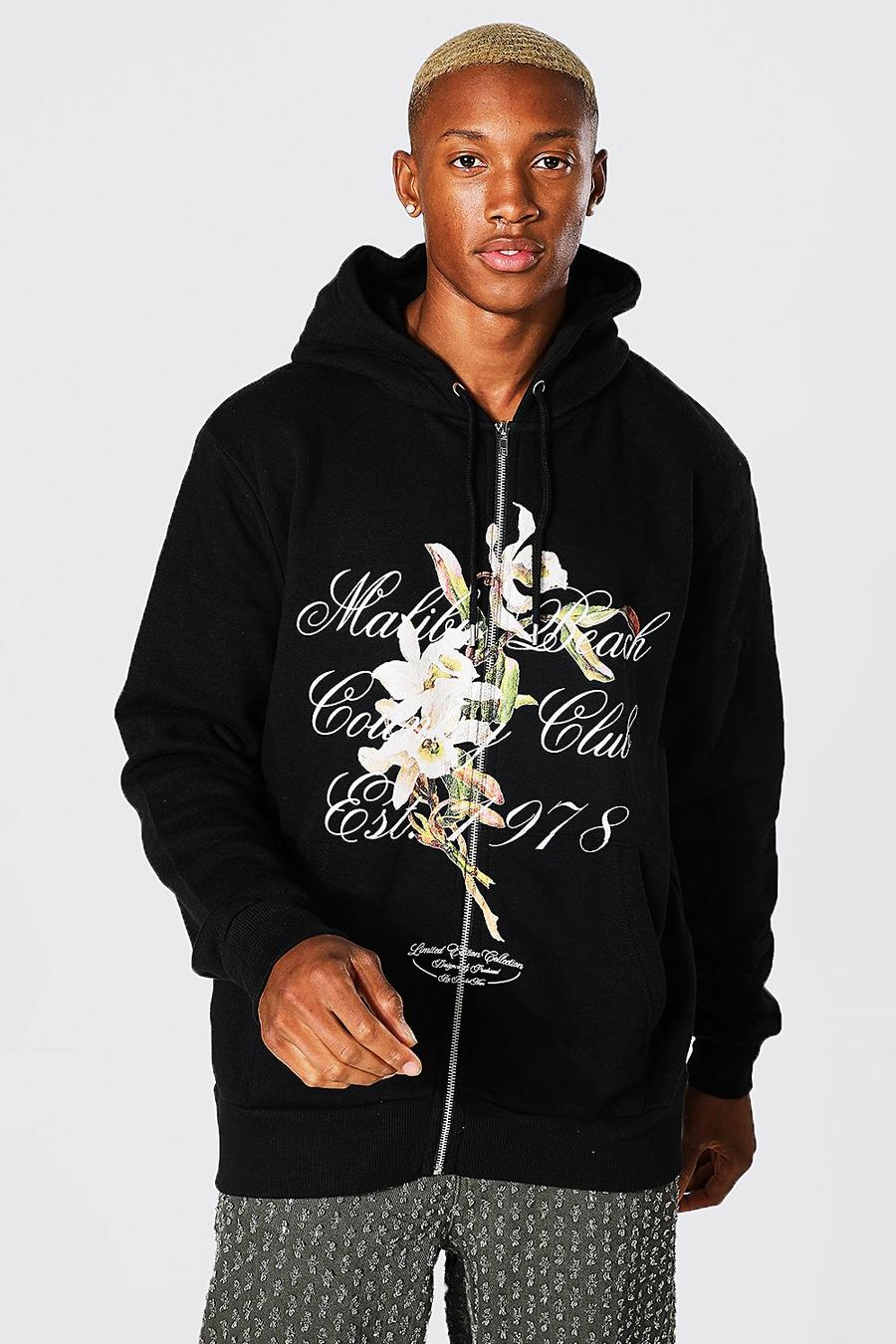 Black Malibu Oversize hoodie med dragkedja image number 1
