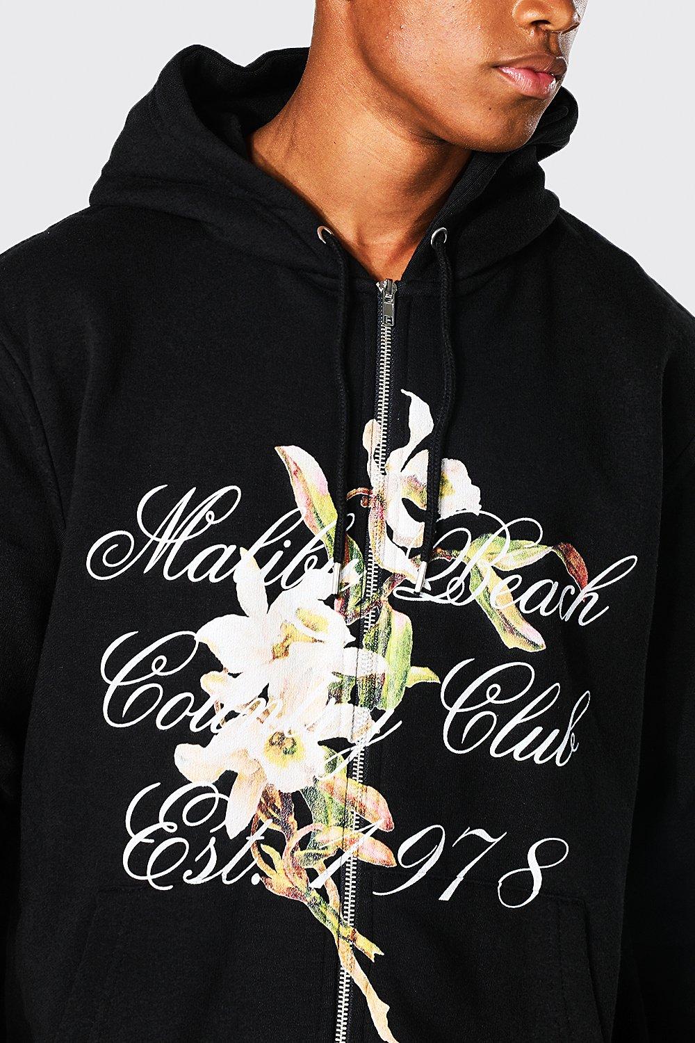 Plus Floral Text Limited Floral Print Hoodie