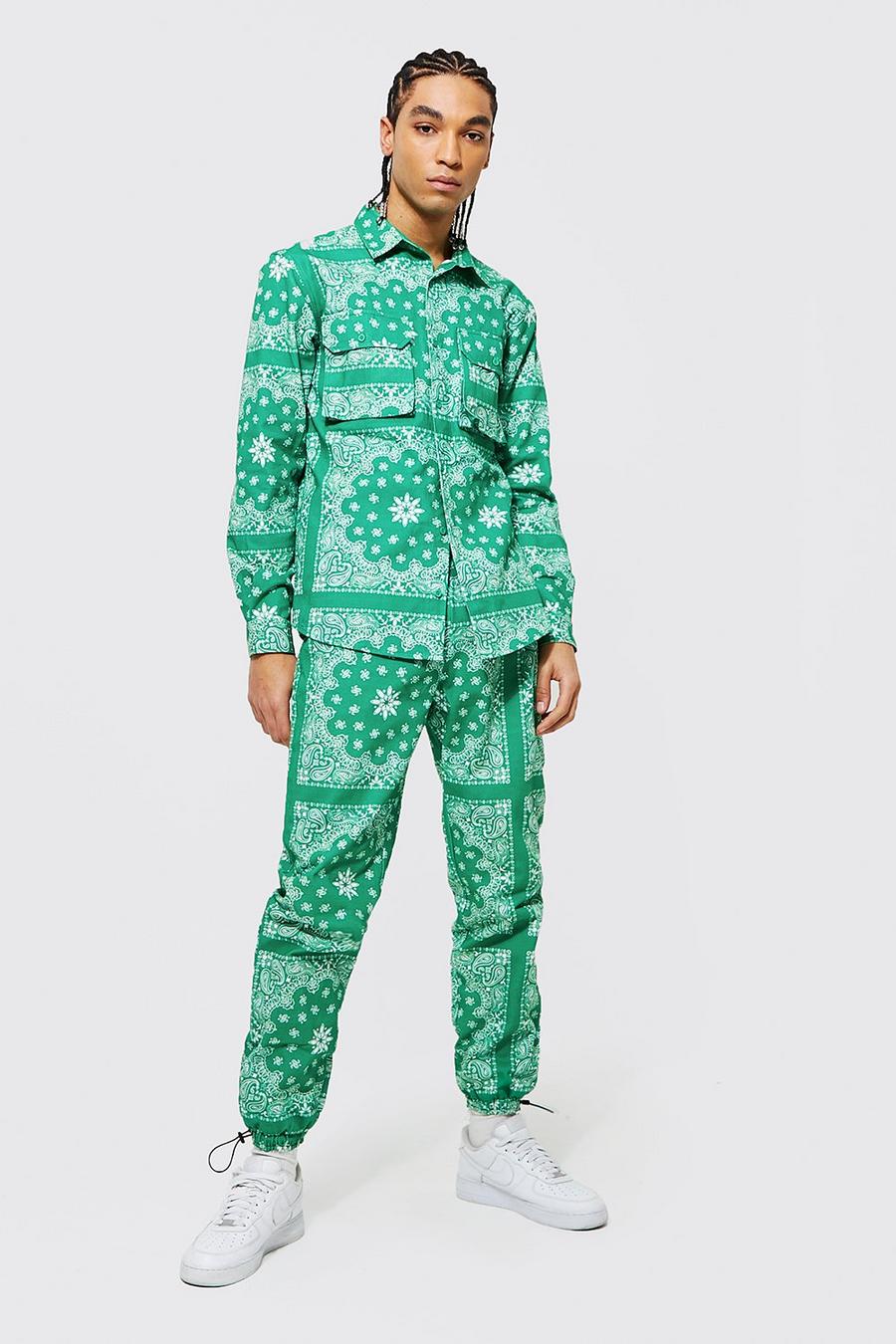 Set camicia & pantaloni stile Utility in fantasia a bandana, Green image number 1