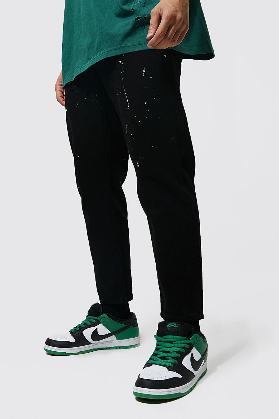 שחור אמיתי מכנסי ג'ינס בגזרת קרסול צרה עם כתמי נתז צבע image number 1