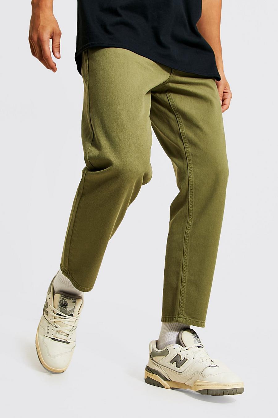 Jeans affusolati in denim rigido, Khaki image number 1