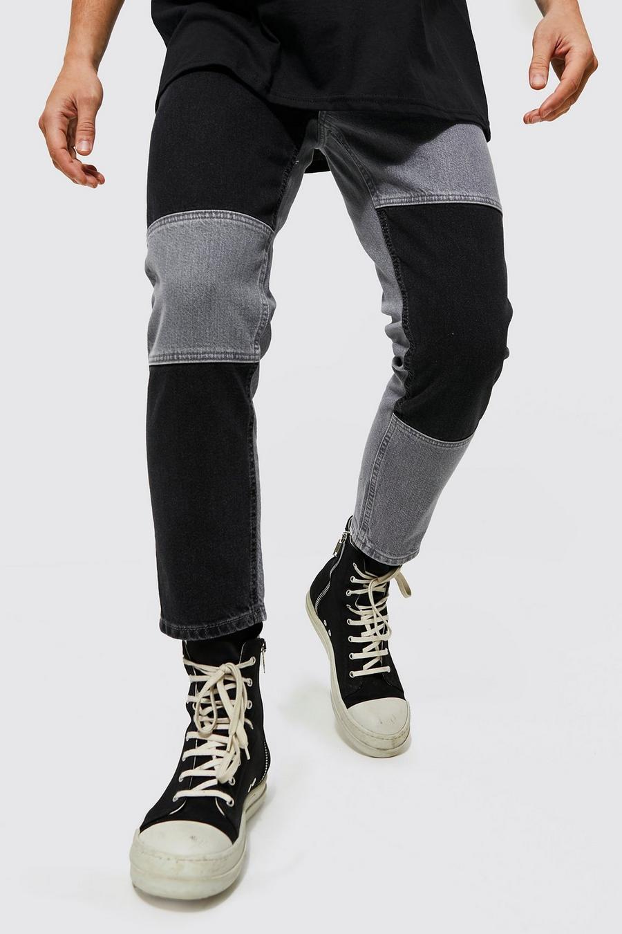 Mid grey Tapered Fit Rigid Patchwork Jeans image number 1