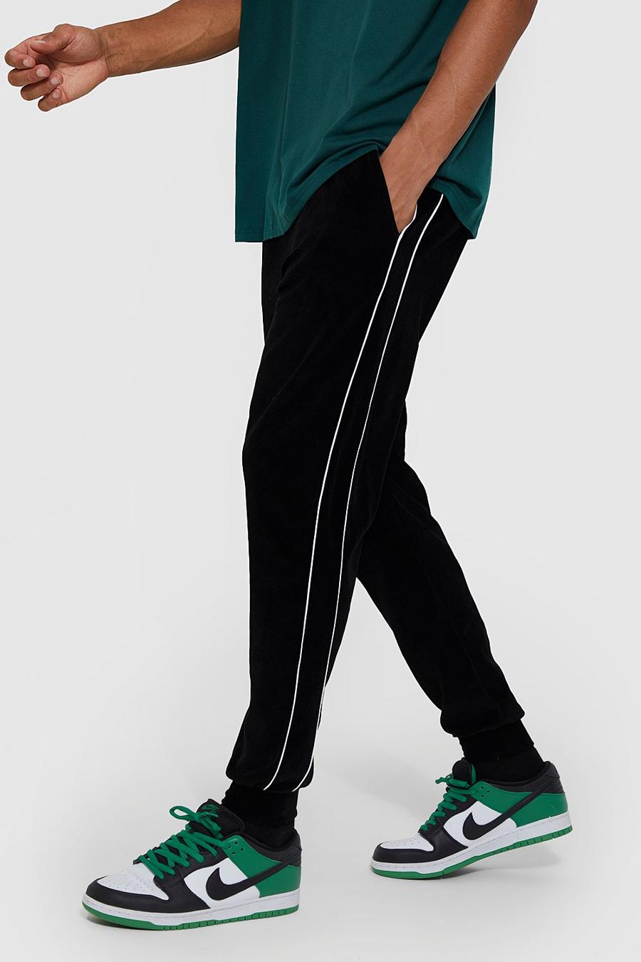 Black Tall Tapered Velour Jogger With Piping