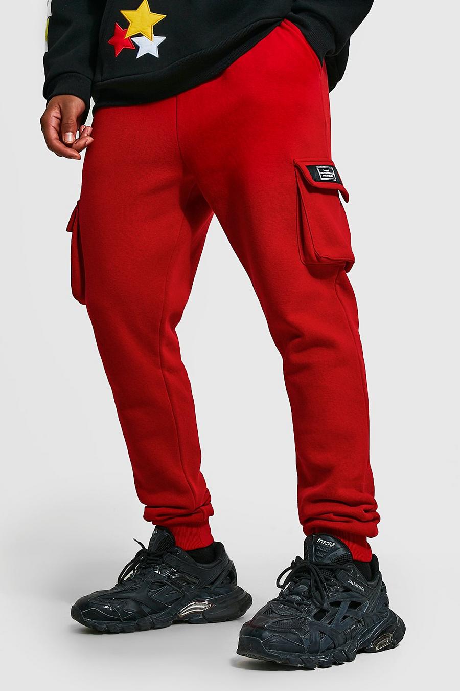 Red Tall Jersey Cargo Jogger With Woven Tab image number 1