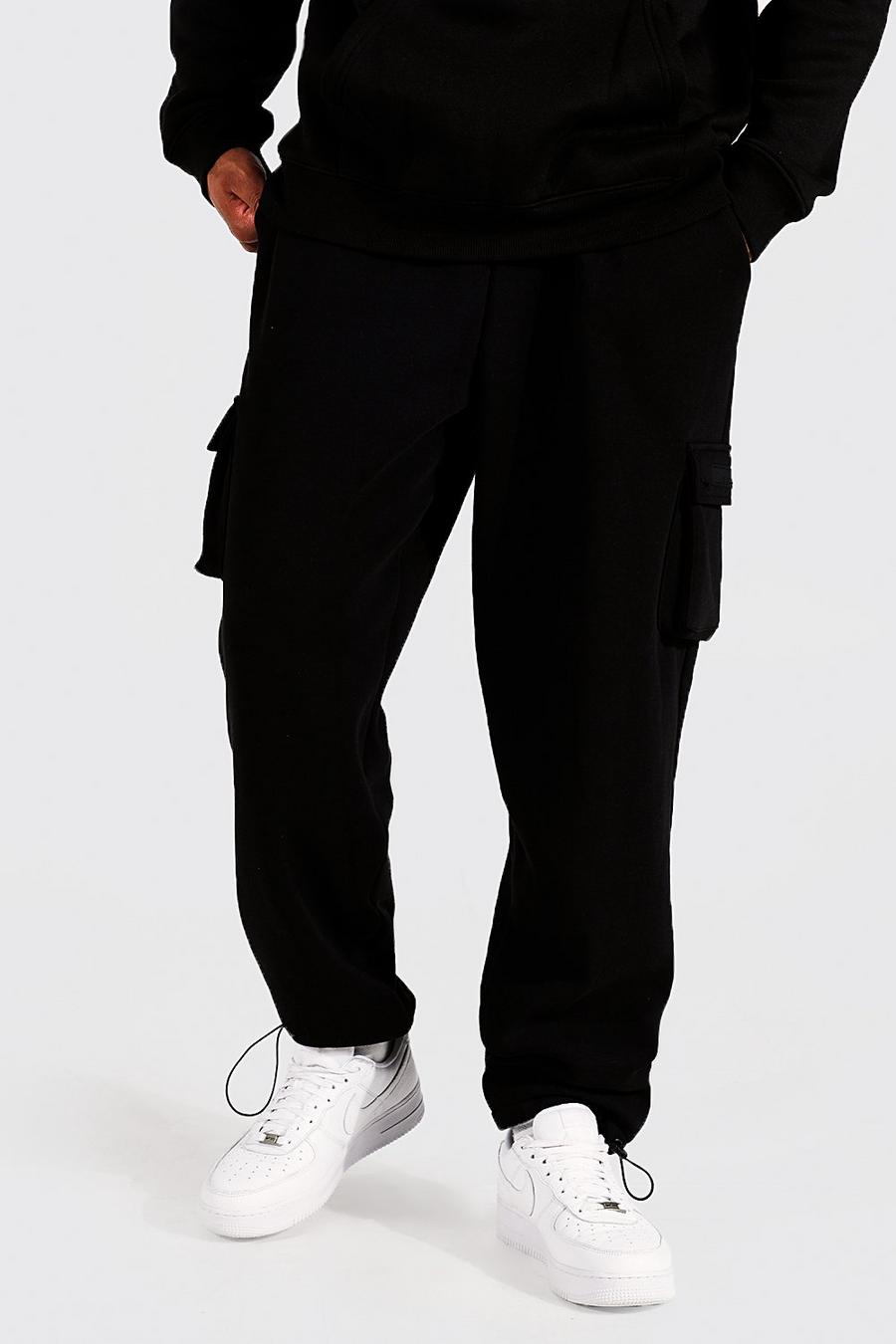 Pantaloni tuta Cargo Tall comodi con fermacorde sui polsini, Black nero image number 1