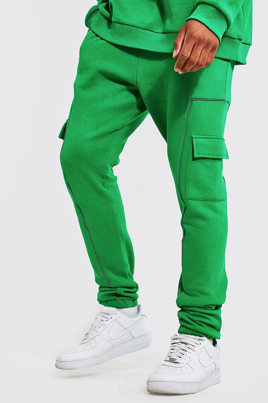 Bright green Tall Cargo Joggers With Reflective Piping image number 1