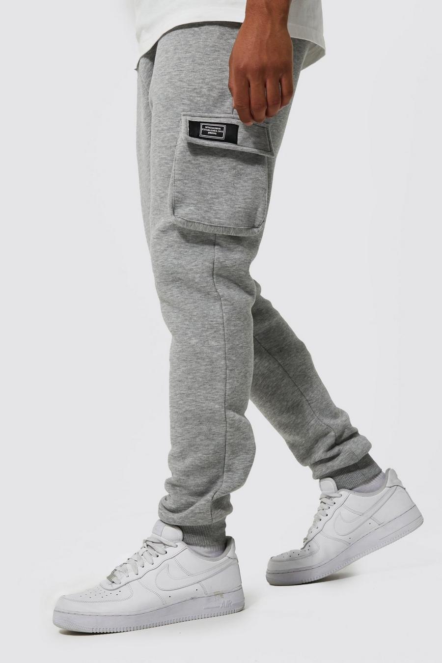 Pantalón deportivo Tall cargo de tela jersey con etiqueta de tela, Grey marl grigio
