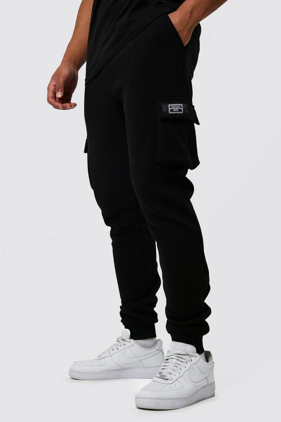Pantaloni tuta Tall in jersey stile Cargo con etichetta in tessuto, Black image number 1