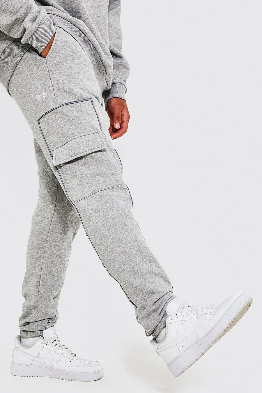 Grey marl Tall Cargo Joggers With Reflective Piping image number 1