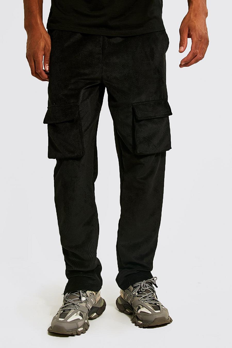 Pantaloni tuta Cargo Tall in jersey a coste con spacco, Black image number 1