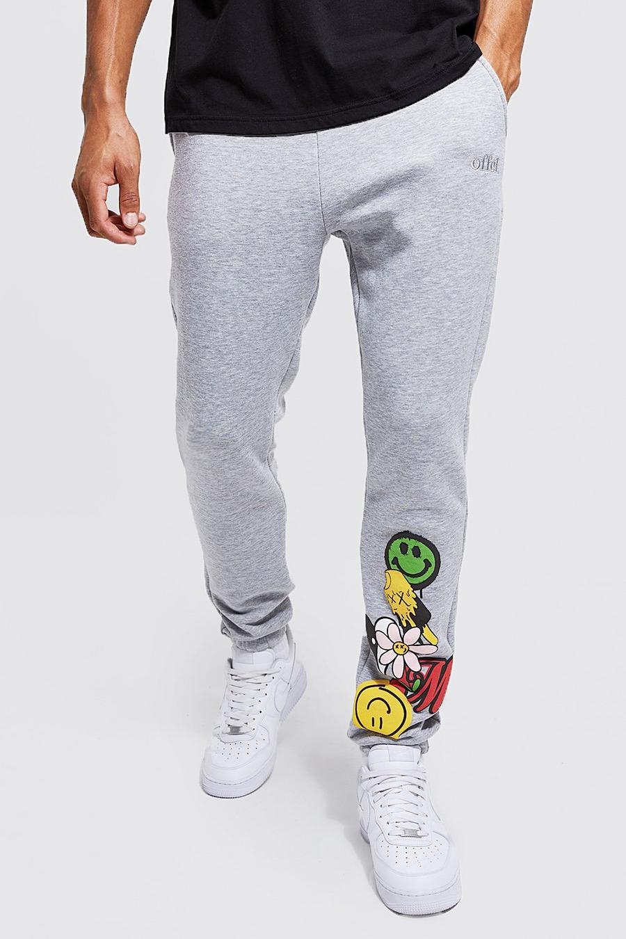 Grey marl Tall - Joggers i skinny fit med applikation i frotté image number 1