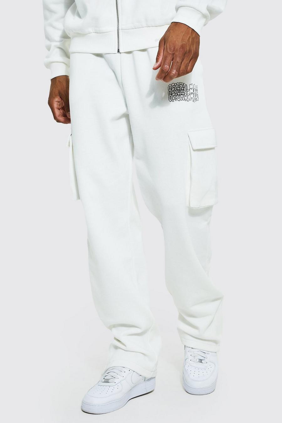 Pantaloni tuta Tall comodi stile Cargo con zip sul fondo, Ecru image number 1