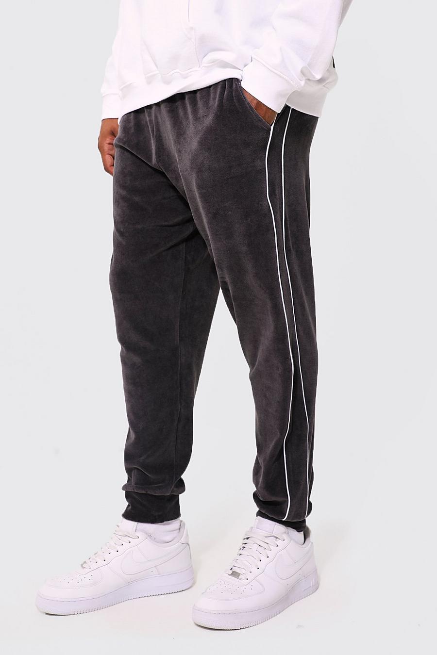 Slate Plus Tapered Velour Jogger With Piping image number 1