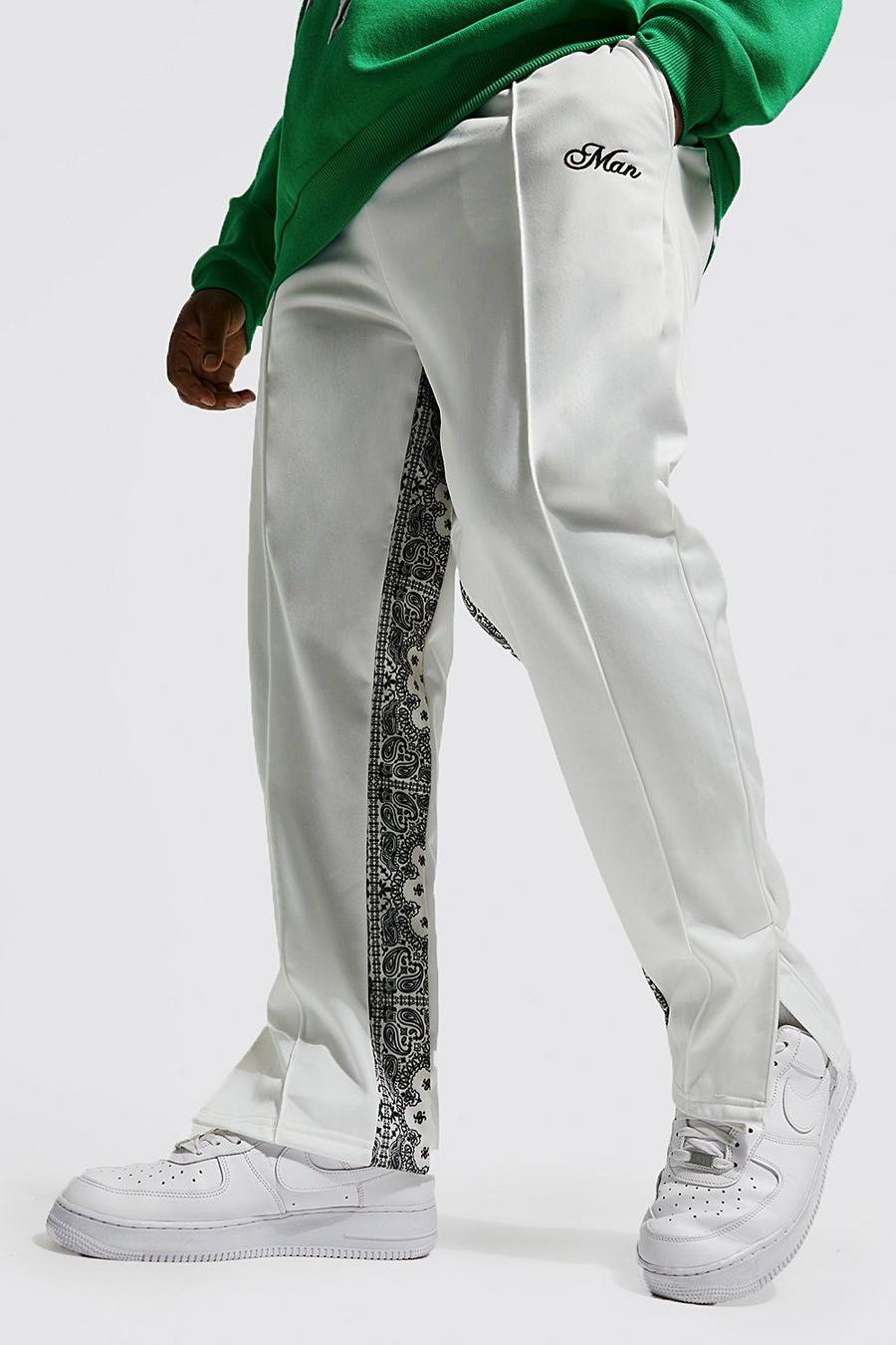 Pantalón deportivo Plus de tejido por urdimbre con bandana y abertura en el bajo, Ecru image number 1