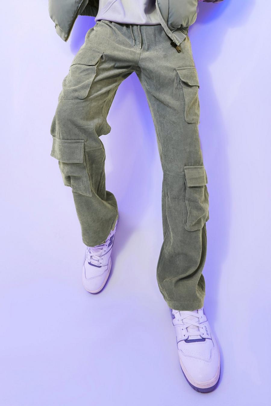Khaki Relaxed Fit Multi Pocket Cord Cargo Trouser image number 1