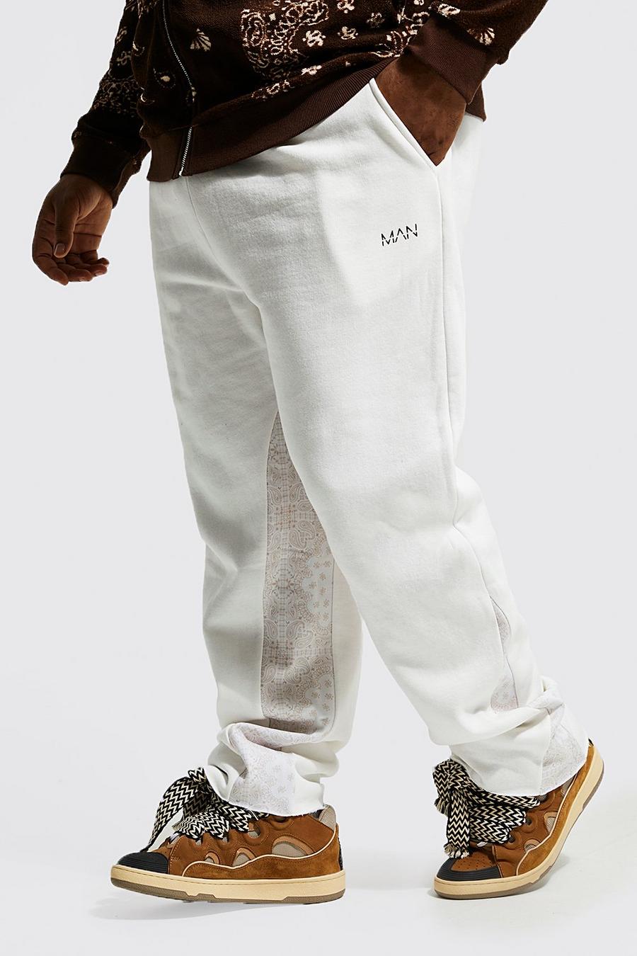 שמנת white מכנסי טרנינג עם טריז בדוגמת בנדנה, מידות גדולות
