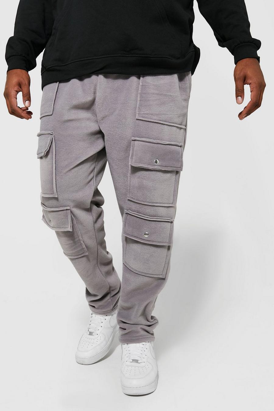 Pantaloni Plus Size in fleece polare con tasche Cargo, Grey grigio