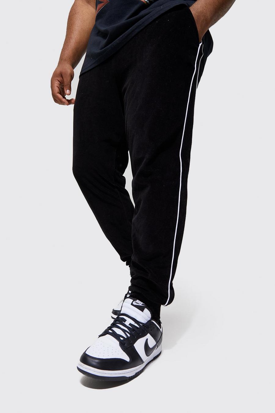 Black Plus Tapered Velour Jogger With Piping
