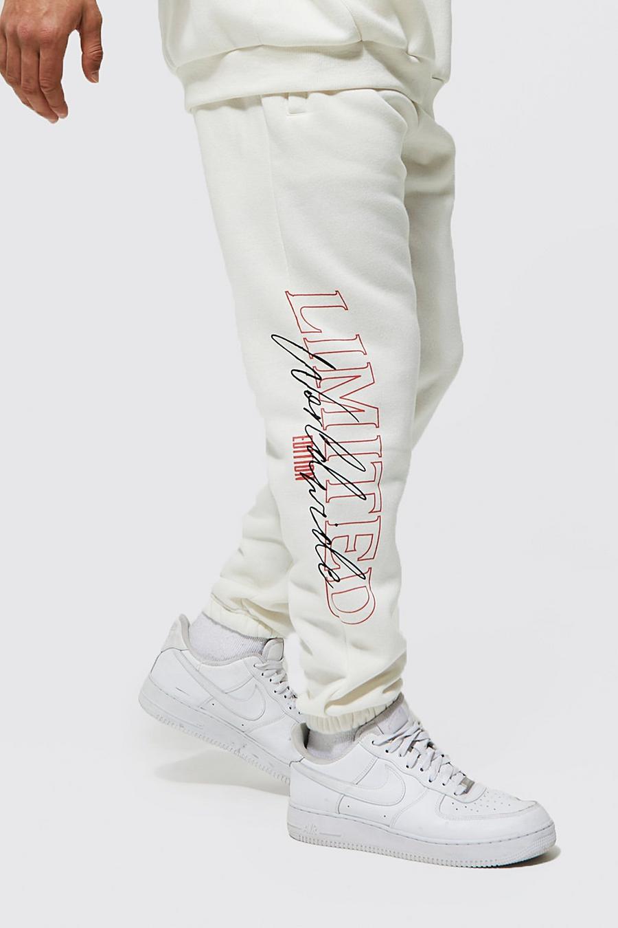 Pantaloni tuta Regular Fit Limited con stampa sulla gamba, Ecru bianco image number 1