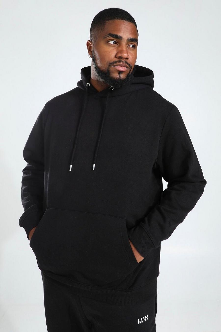 Black Plus Size Basic Over The Head Hoodie image number 1