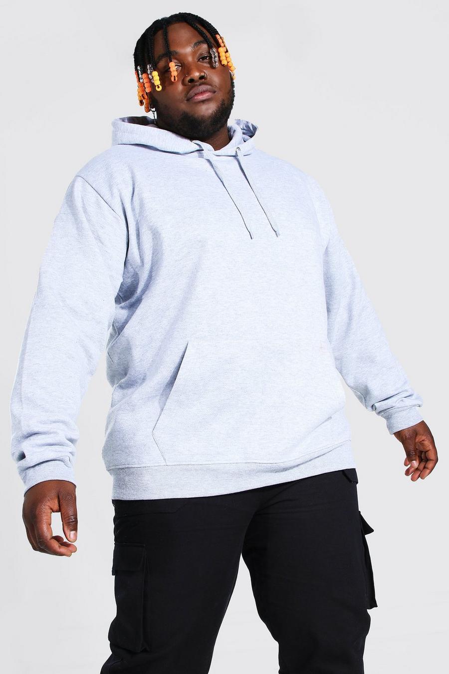Grey marl Plus Size Basic Over The Head Hoodie image number 1