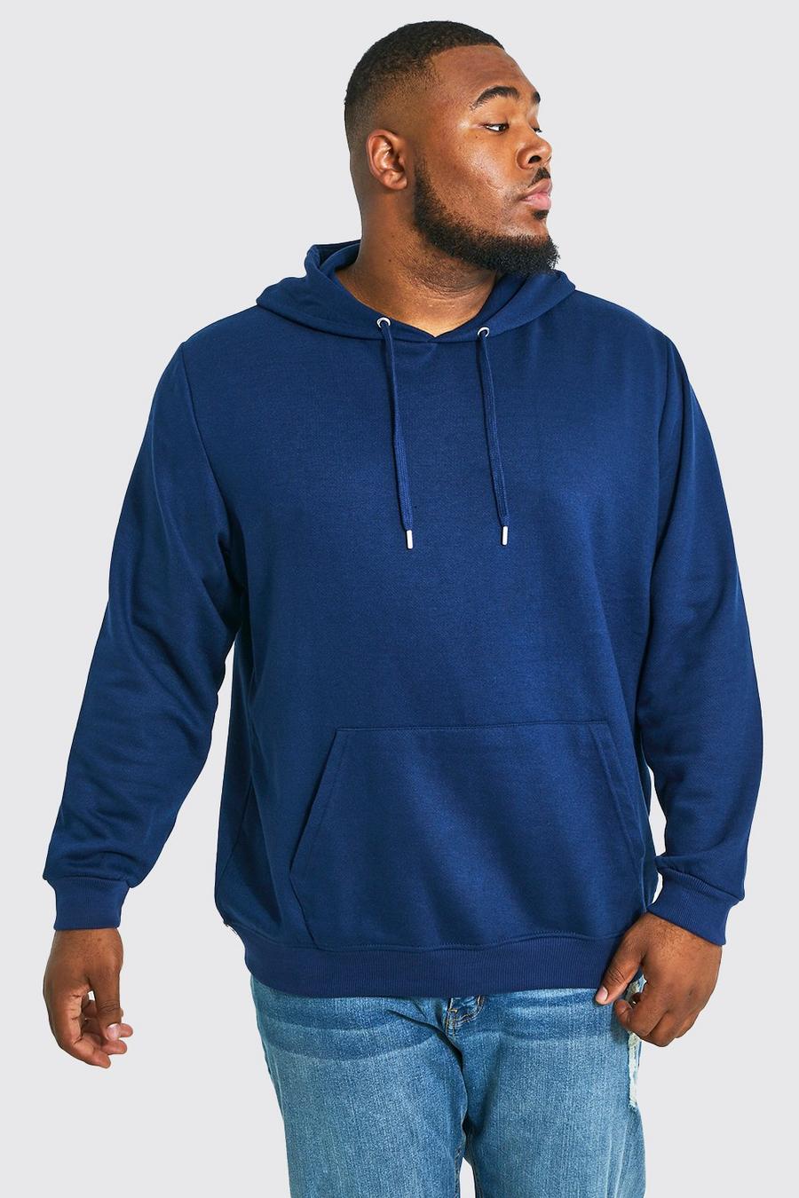 Navy marinblå Plus Size Basic Over The Head Hoodie image number 1