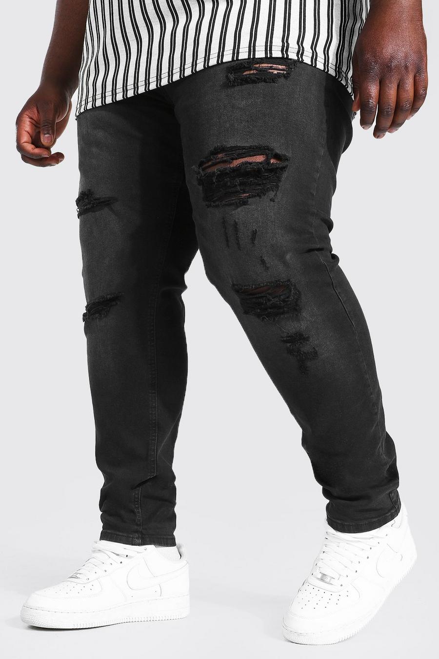 Washed black Plus Skinny Stretch Multi Rip Jeans image number 1