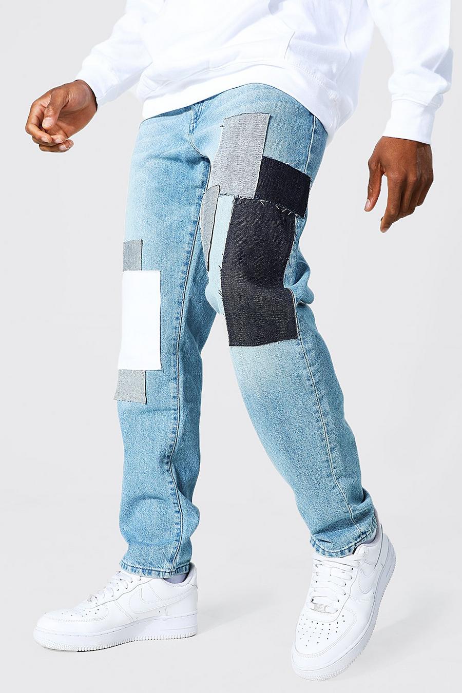 כחול קרח ג'ינס מבד קשיח בגזרה צרה עם טלאים image number 1