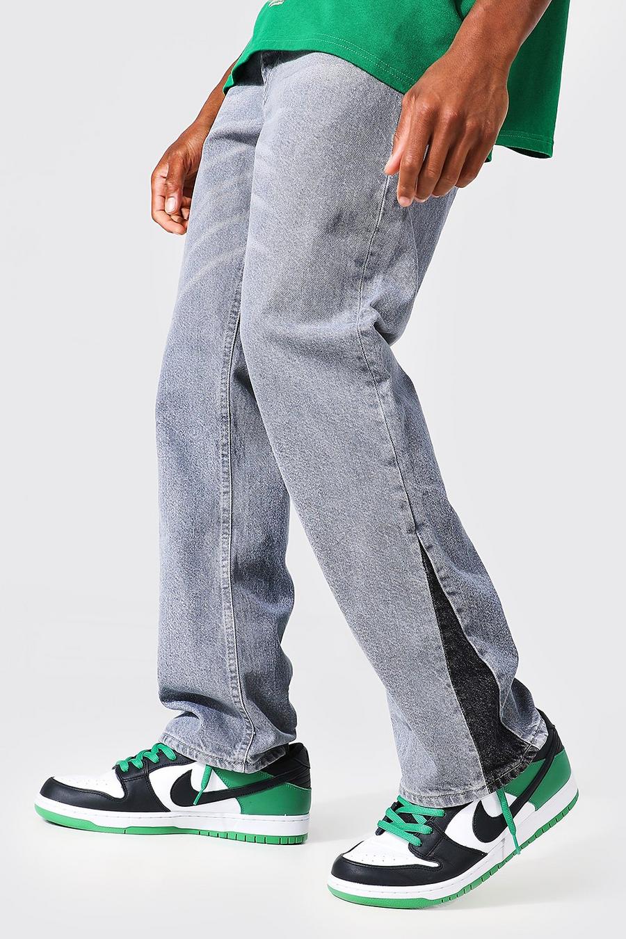Jeans a zampa in denim rigido con pannelli, Ice grey image number 1