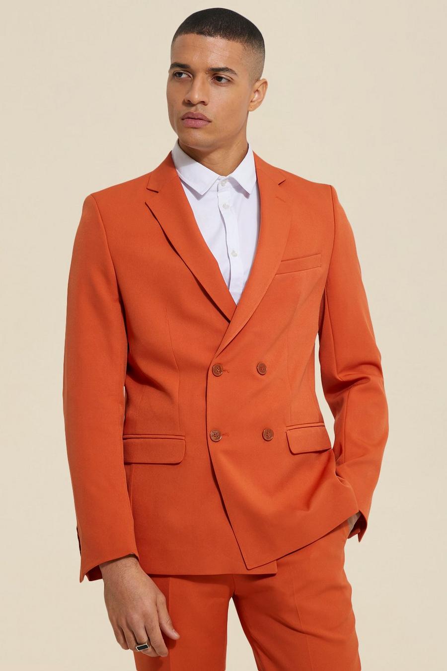 Burnt orange Slim Double Breasted Suit Jacket image number 1