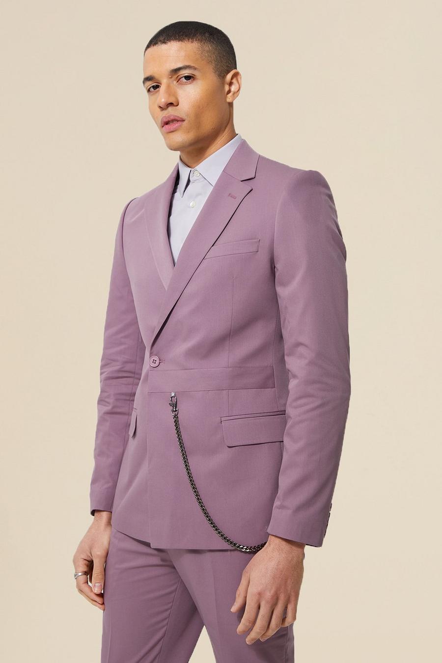 Mauve Double Breasted Skinny Chain Suit Jacket image number 1