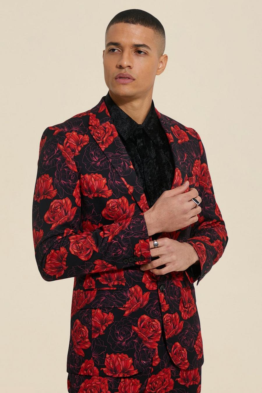 Skinny Single Breasted Floral Suit Jacket