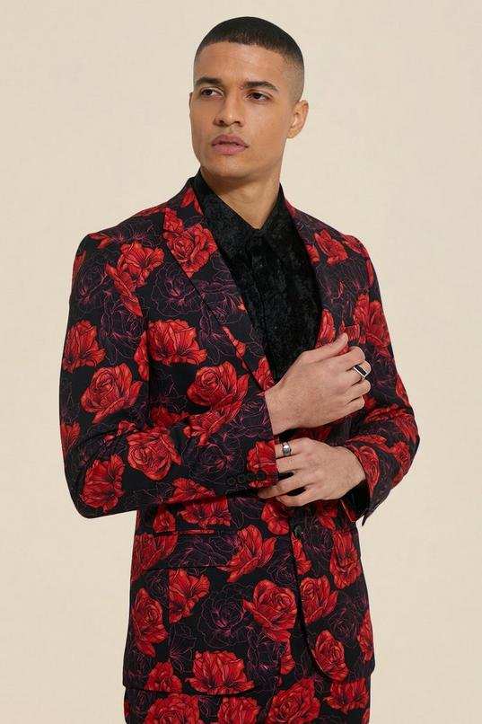 Skinny Single Breasted Floral Suit Jacket | boohoo USA Skinny Single Breasted Floral Suit Jacket | boohoo USA
