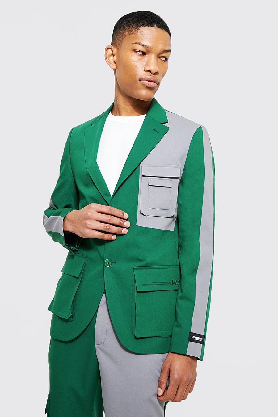Khaki Single Breasted Slim Spliced Suit Jacket image number 1