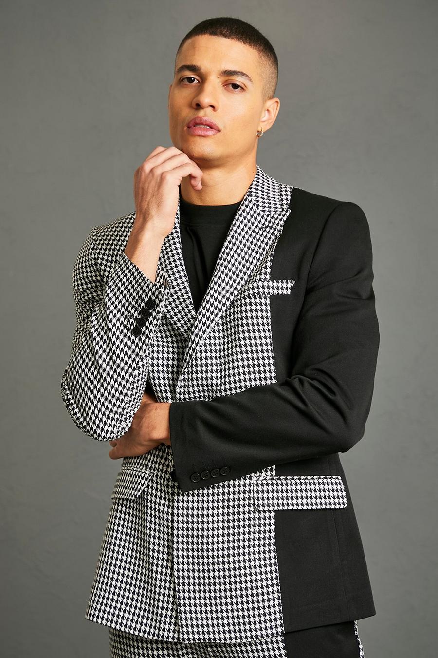 Black Double Breasted Skinny Spliced Suit Jacket image number 1