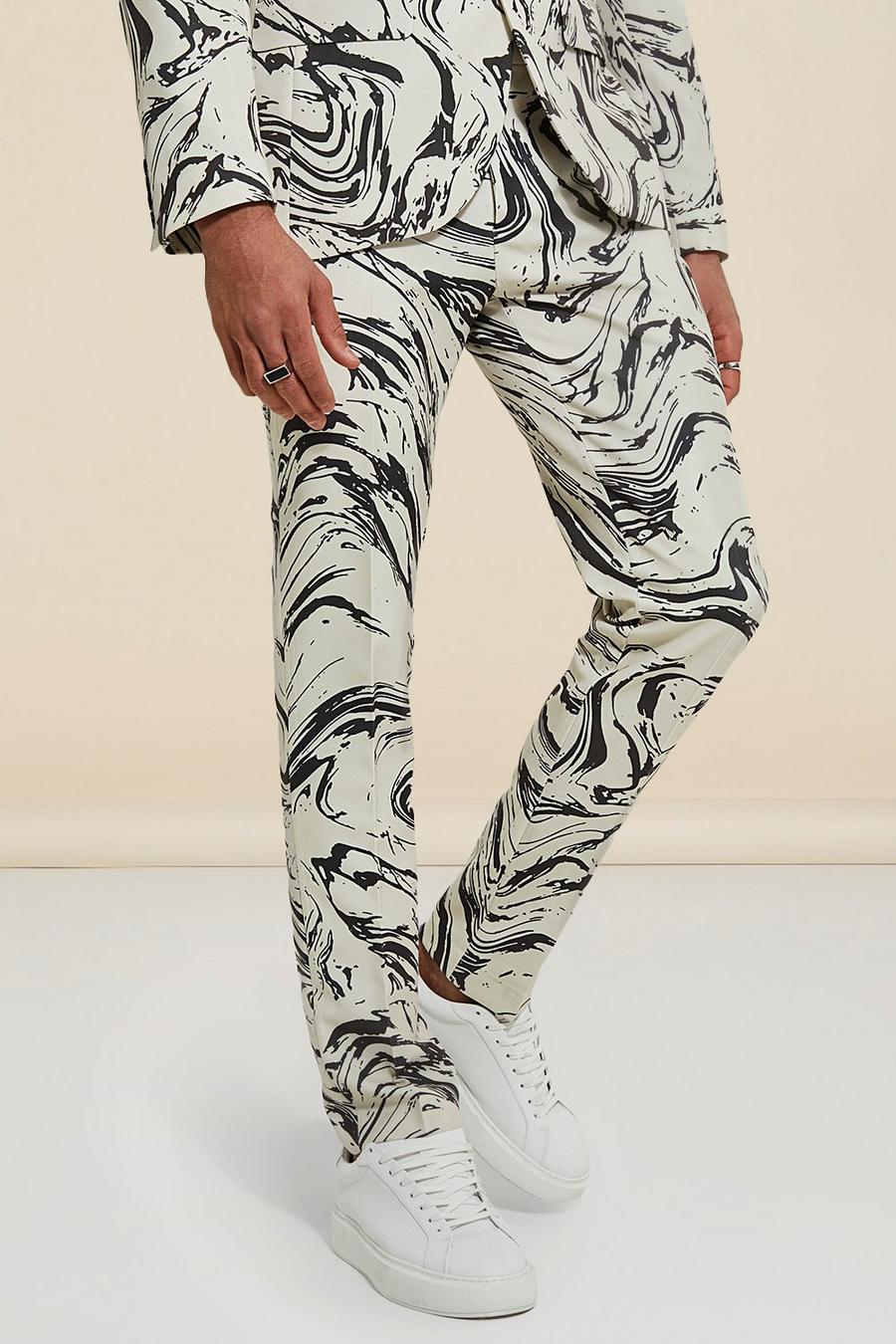White Skinny Marble Suit Trousers image number 1