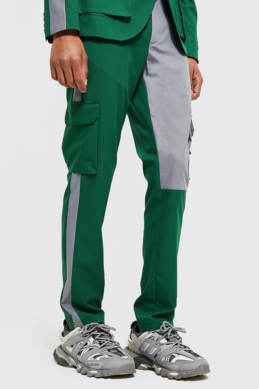 Khaki Slim Cargo Spliced Suit Trousers image number 1