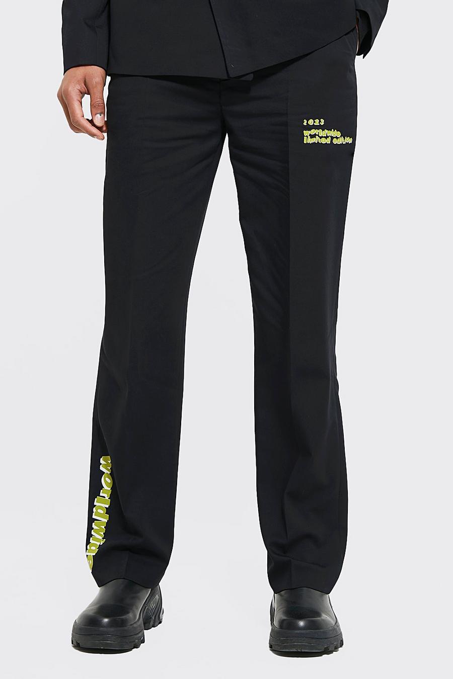 Black Relaxed Graphic Suit Trousers image number 1